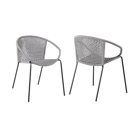Armen Living Snack Indoor Outdoor Stackable Steel Dining Chair with Gray Rope, PK2 LCSNSIGRY